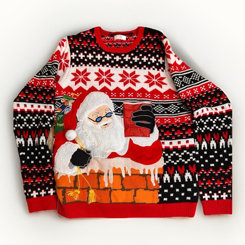 holiday time christmas‎ sweater Santa Chimney Drinking Men Medium
